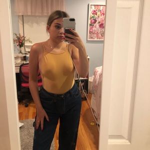 Boohoo Backless Yellow Bodysuit Never Worn